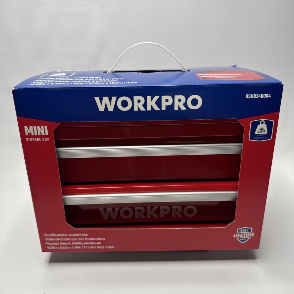 WORKPRO Steel Small Toolbox 2 Drawer Metal Mini Tool Box with Ball Bearing Slide